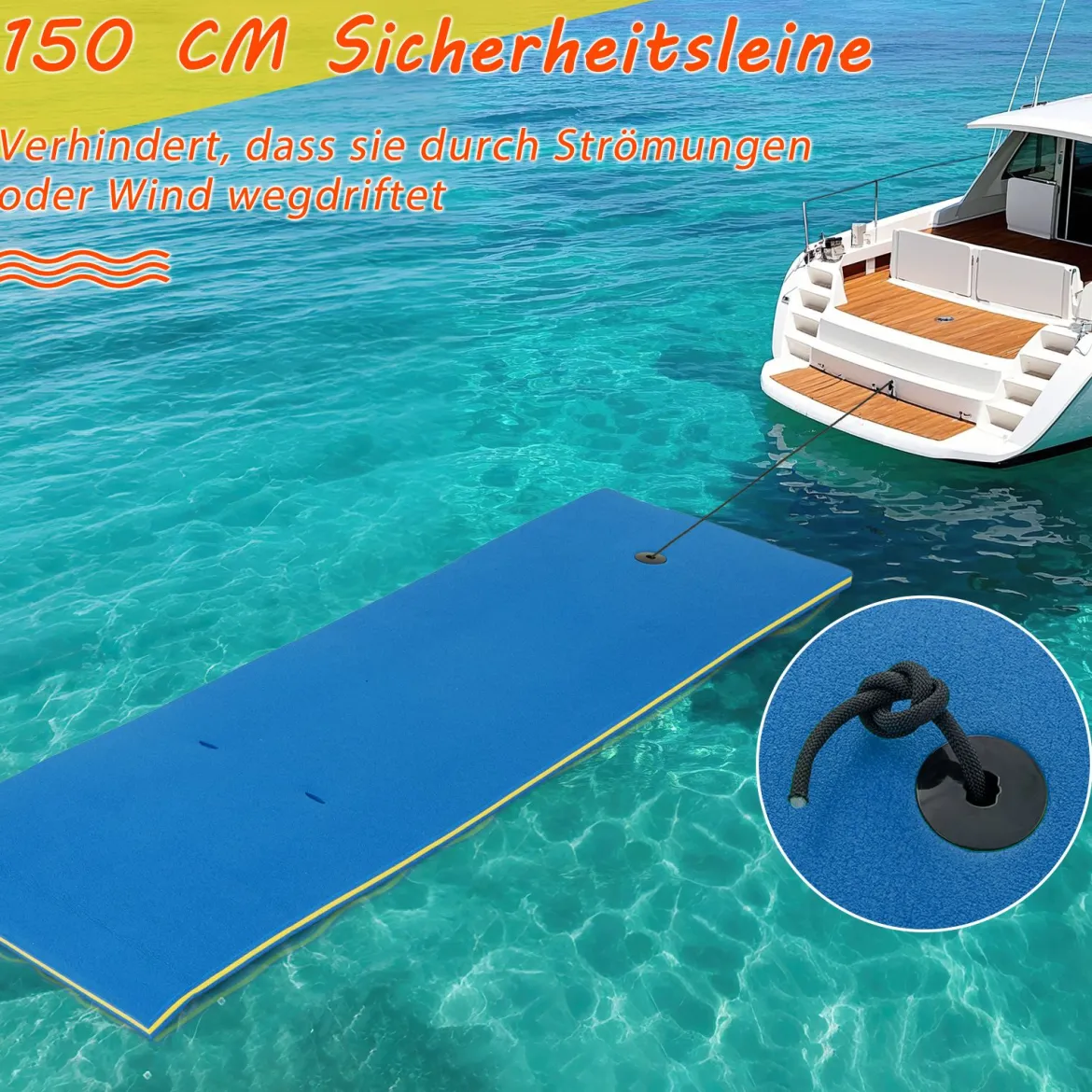 Schwimmmatte bis 400 kg Belastbar Schwimmende Wassermatte aus Reißfestem XPE-Schaumstoff Blau