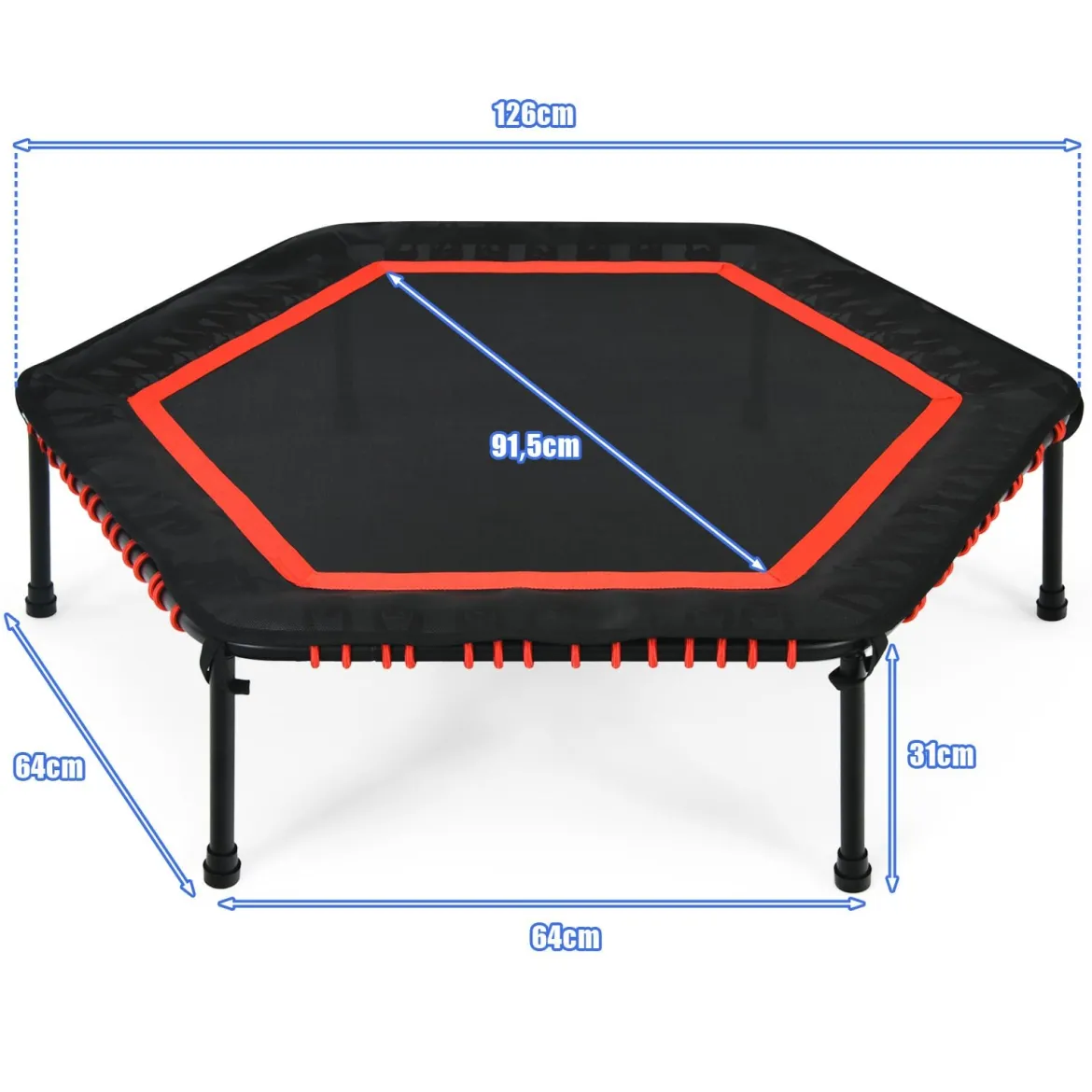 Sechseckiges 126 cm Fitness-Trampolin Fitness Trampolin Kindertrampolin Jumping-Workout Rot