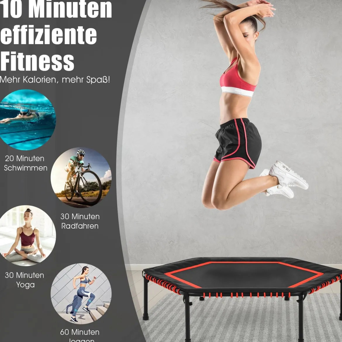 Sechseckiges 126 cm Fitness-Trampolin Fitness Trampolin Kindertrampolin Jumping-Workout Rot