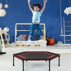 Sechseckiges 126 cm Fitness-Trampolin Fitness Trampolin Kindertrampolin Jumping-Workout Rot