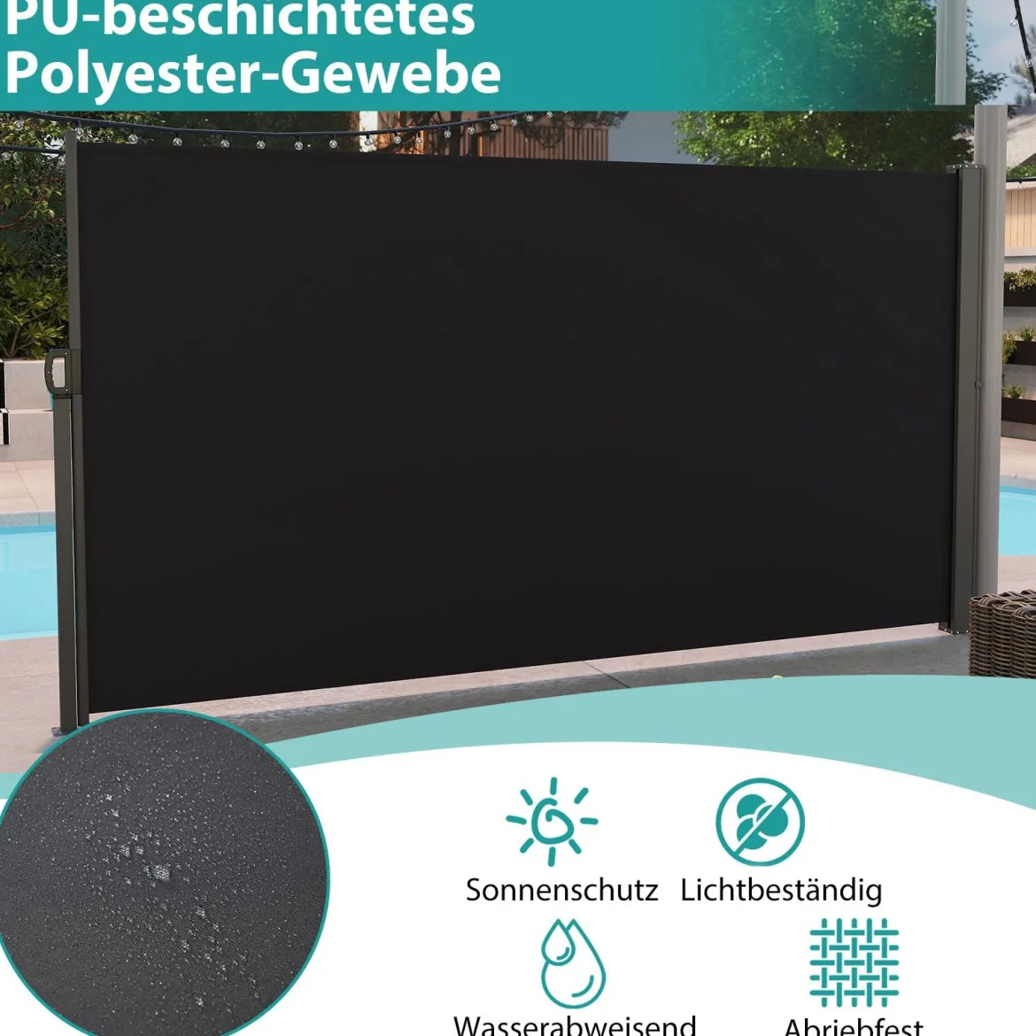 Seitenmarkise 300 x 18 x 160 cm Garten Sichtschutz Ausziehbar aus Aluminium Sonnenschutz Windschutz für Balkon