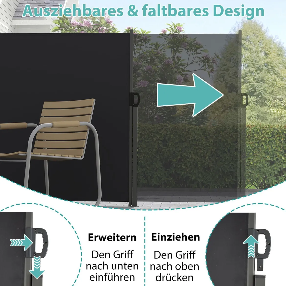 Seitenmarkise 300 x 18 x 160 cm Garten Sichtschutz Ausziehbar aus Aluminium Sonnenschutz Windschutz für Balkon