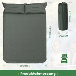 Selbstaufblasende Campingmatte Komfortable Outdoor-Schlafmatte 186 x 130 x 4 cm Grün