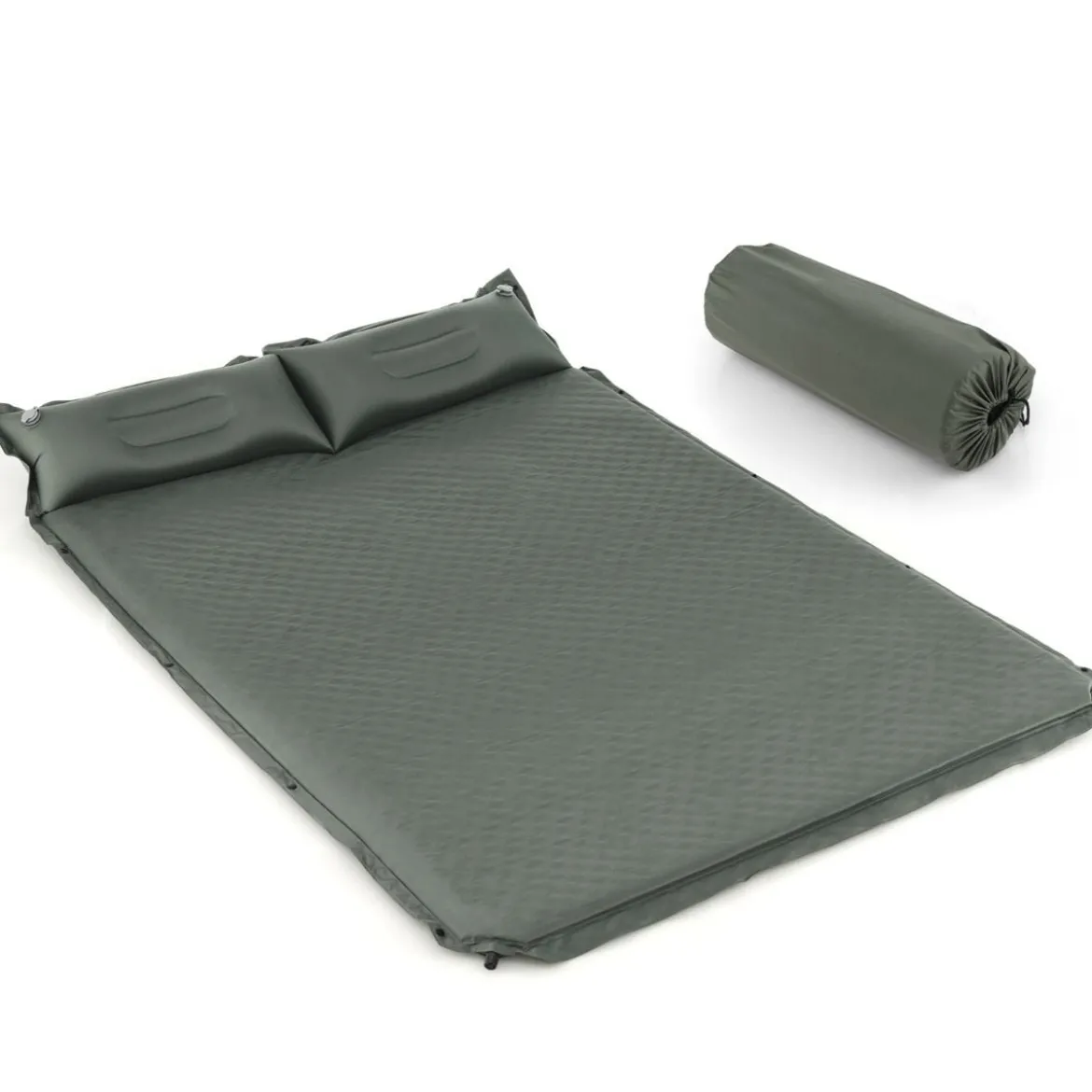 Selbstaufblasende Campingmatte Komfortable Outdoor-Schlafmatte 186 x 130 x 4 cm Grün