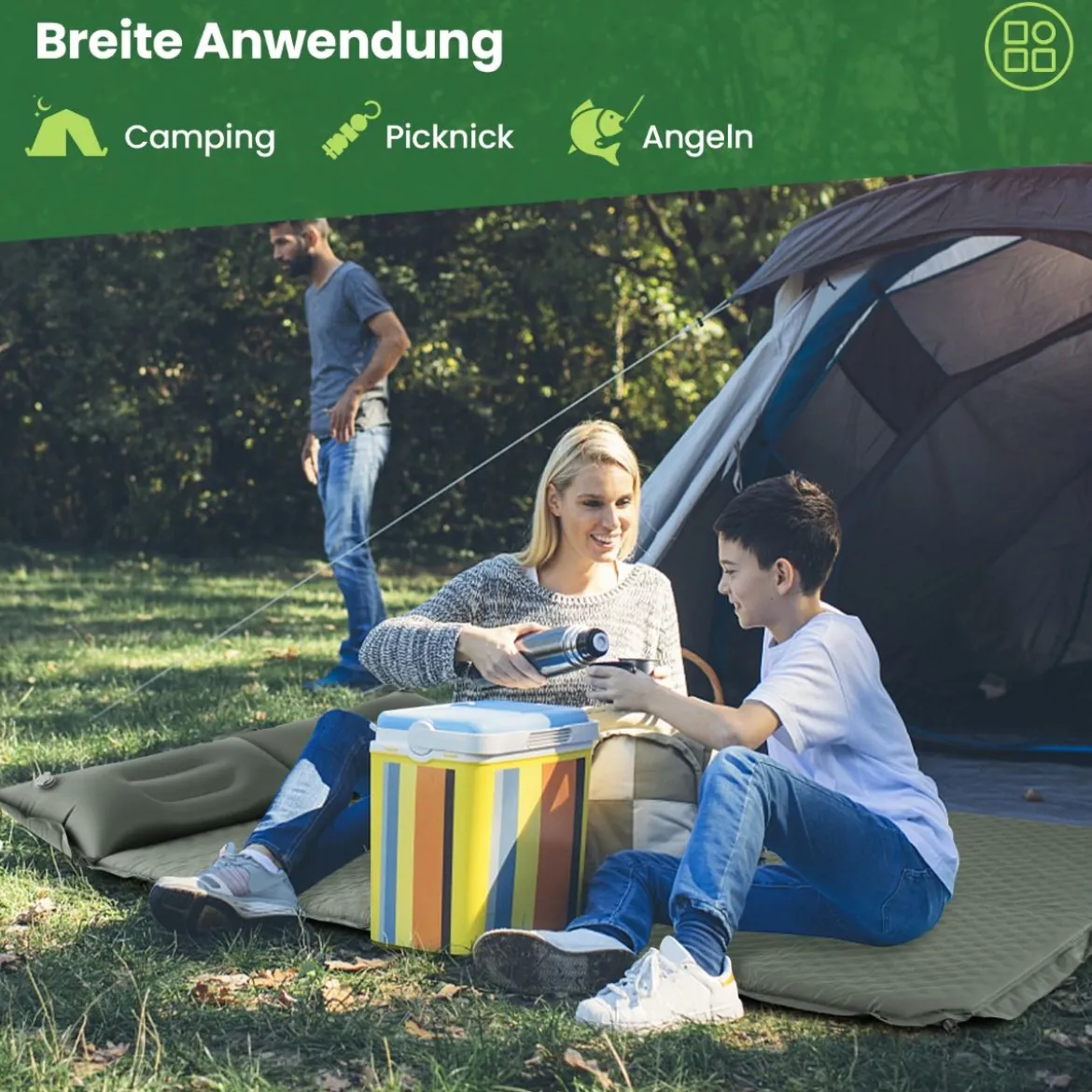 Selbstaufblasende Campingmatte Komfortable Outdoor-Schlafmatte 186 x 130 x 4 cm Grün