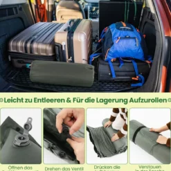 Selbstaufblasende Campingmatte Komfortable Outdoor-Schlafmatte 186 x 130 x 4 cm Grün