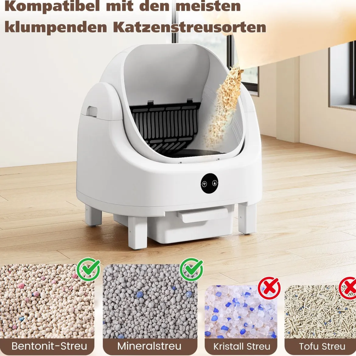Selbstreinigende Katzentoilette mit App-Steuerung & Geruchskontrolle & Sensorsicherheit & Müllbeutel
