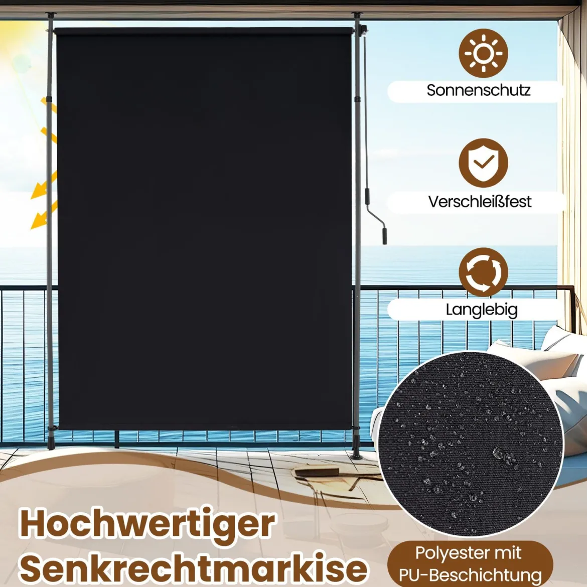 Senkrechtmarkise Außen Vertikalmarkise 250 x 220-310 cm Höhenverstellbar & Ausziehbar Sonnenschutz