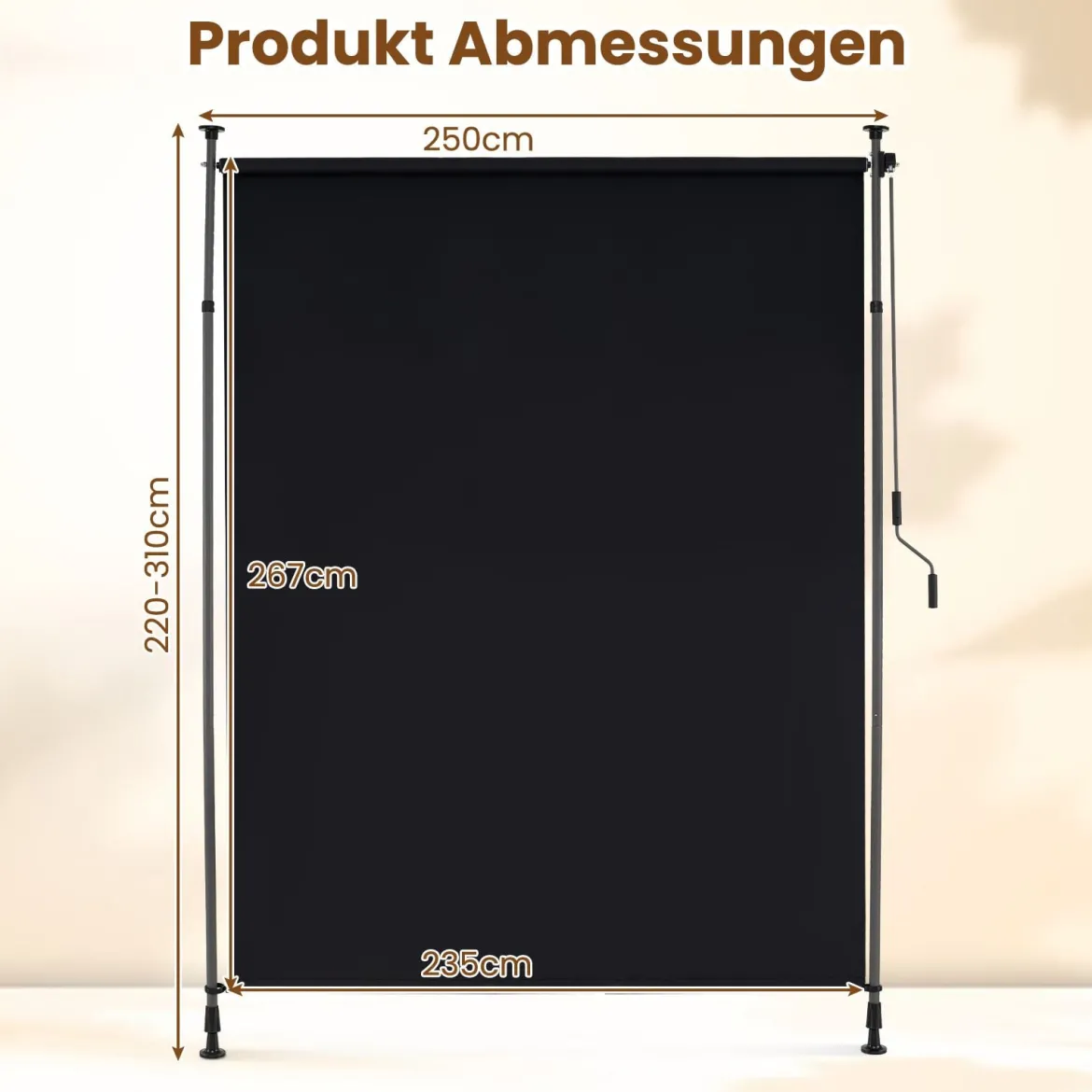 Senkrechtmarkise Außen Vertikalmarkise 250 x 220-310 cm Höhenverstellbar & Ausziehbar Sonnenschutz