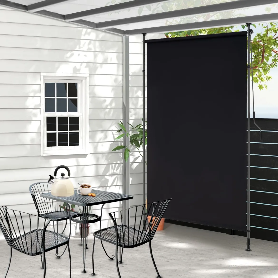 Senkrechtmarkise Außen Vertikalmarkise 200 x 220-310 cm Höhenverstellbar & Ausziehbar Balkon Markise Schwarz