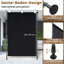 Senkrechtmarkise Außen Vertikalmarkise 200 x 220-310 cm Höhenverstellbar & Ausziehbar Balkon Markise Schwarz