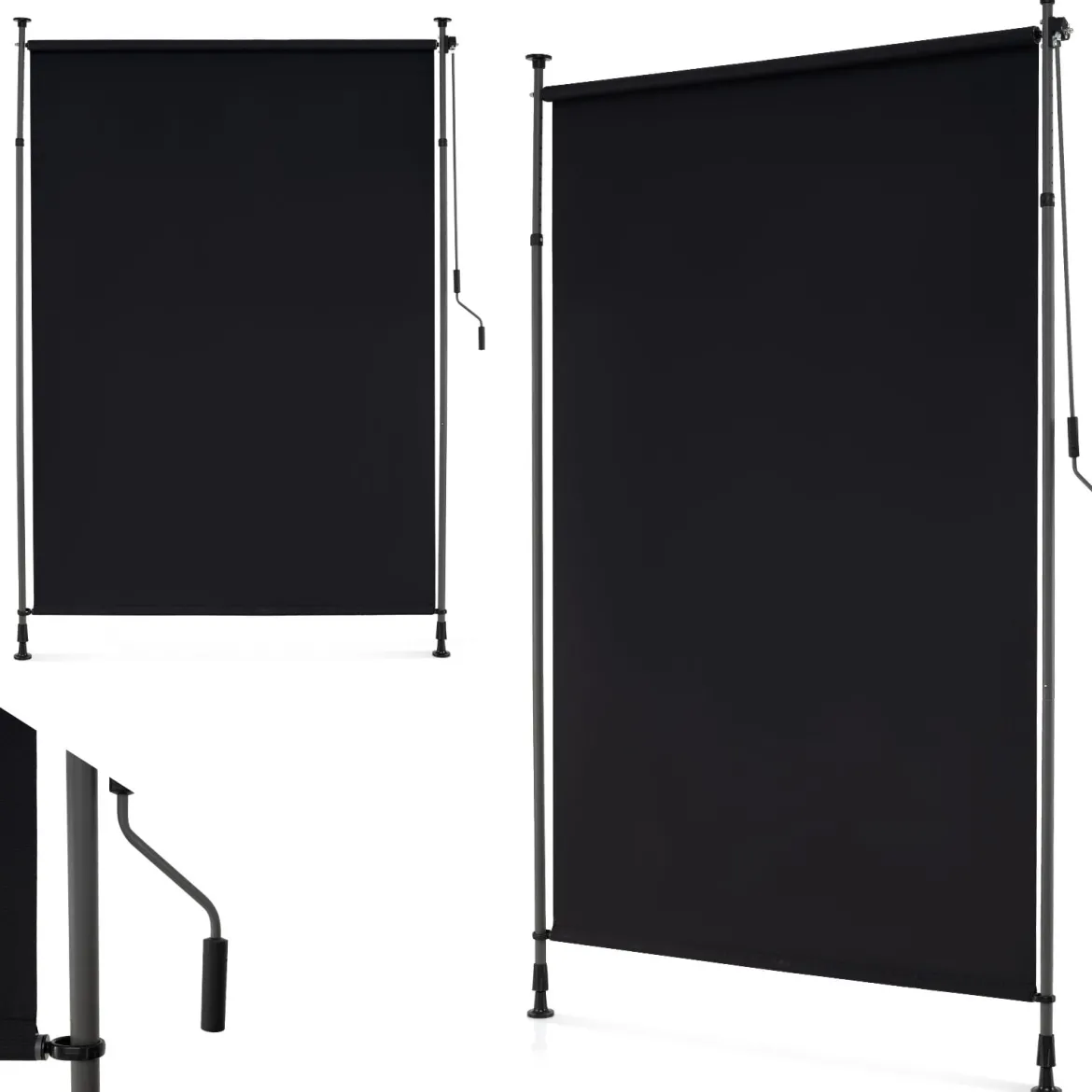 Senkrechtmarkise Außen Vertikalmarkise 200 x 220-310 cm Höhenverstellbar & Ausziehbar Balkon Markise Schwarz