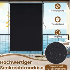 Senkrechtmarkise Außen Vertikalmarkise 200 x 220-310 cm Höhenverstellbar & Ausziehbar Balkon Markise Schwarz