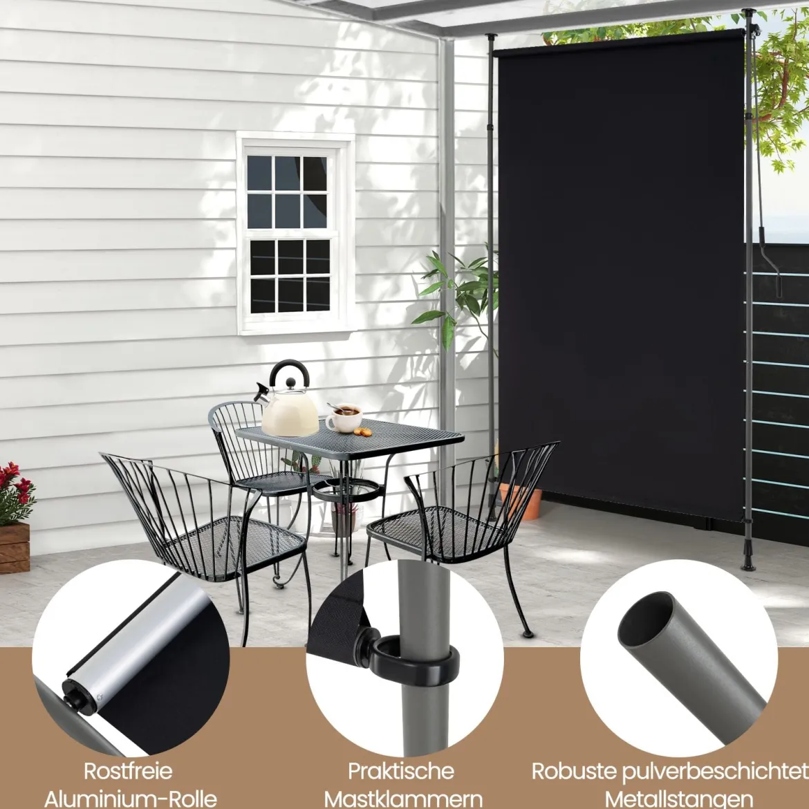 Senkrechtmarkise Außen Vertikalmarkise 200 x 220-310 cm Höhenverstellbar & Ausziehbar Balkon Markise Schwarz