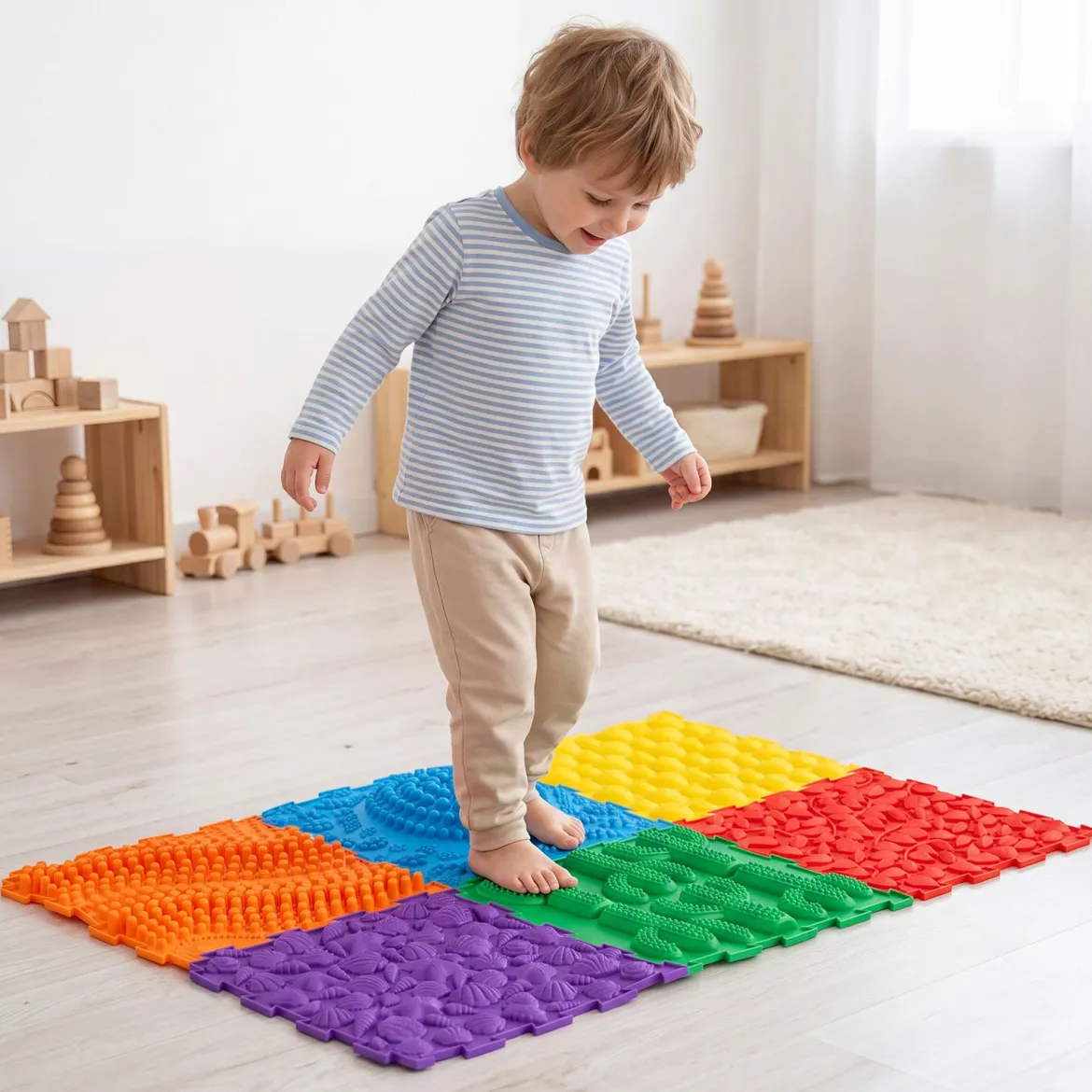 Sensorikmatte zum Stecken Orthopädische Spielmatte aus Wasserfeste Material 30 x 30 cm Mehrfarbig