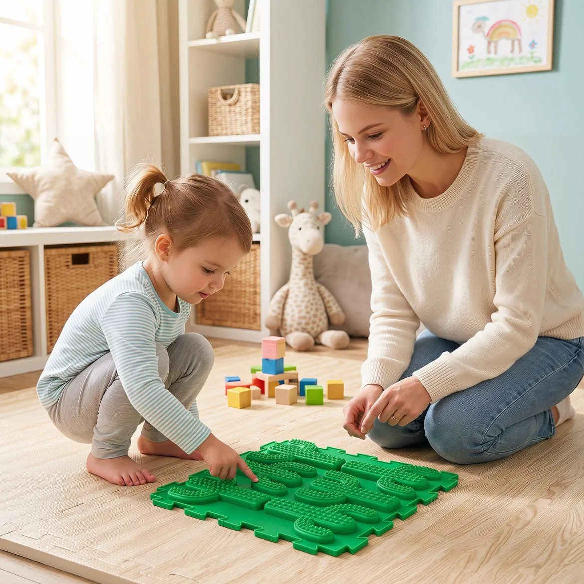 Sensorikmatte zum Stecken Orthopädische Spielmatte aus Wasserfeste Material 30 x 30 cm Mehrfarbig