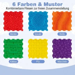 Sensorikmatte zum Stecken Orthopädische Spielmatte aus Wasserfeste Material 30 x 30 cm Mehrfarbig