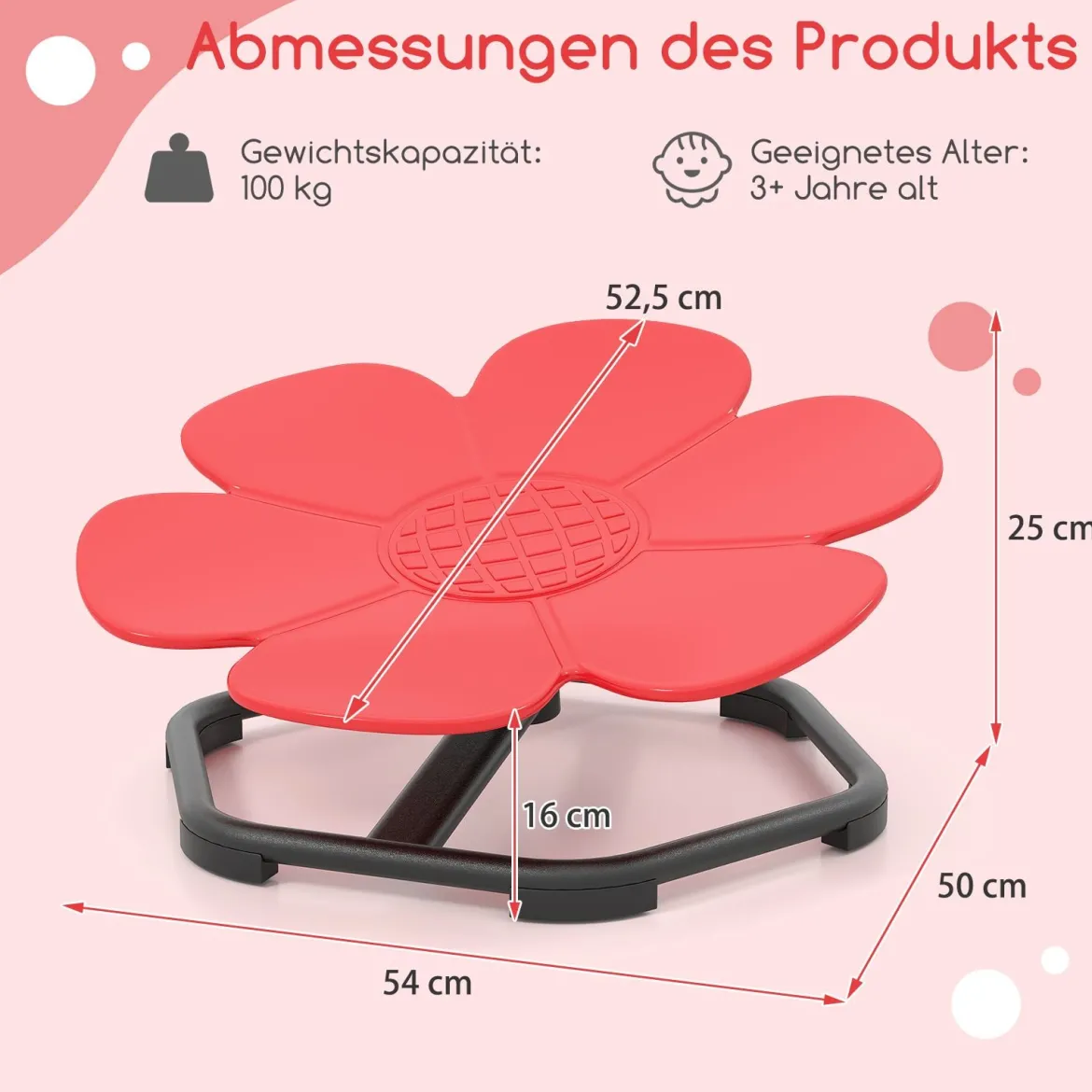 Sensorischer Drehstuhl Kinder 360° Kinderdrehstuhl Karussell Autismus Kinderstuhl mit rutschfester Metallbasis Rot Blume