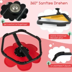 Sensorischer Drehstuhl Kinder 360° Kinderdrehstuhl Karussell Autismus Kinderstuhl mit rutschfester Metallbasis Rot Blume