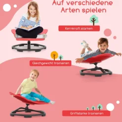 Sensorischer Drehstuhl Kinder 360° Kinderdrehstuhl Karussell Autismus Kinderstuhl mit rutschfester Metallbasis Rot Elefant