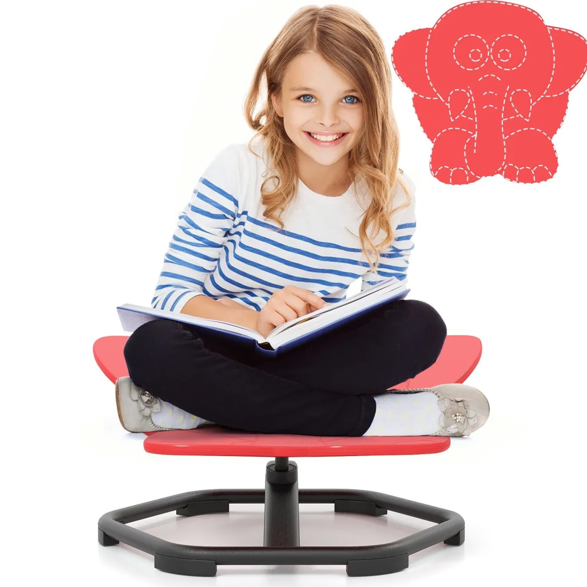 Sensorischer Drehstuhl Kinder 360° Kinderdrehstuhl Karussell Autismus Kinderstuhl mit rutschfester Metallbasis Rot Elefant