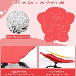 Sensorischer Drehstuhl Kinder 360° Kinderdrehstuhl Karussell Autismus Kinderstuhl mit rutschfester Metallbasis Rot Elefant