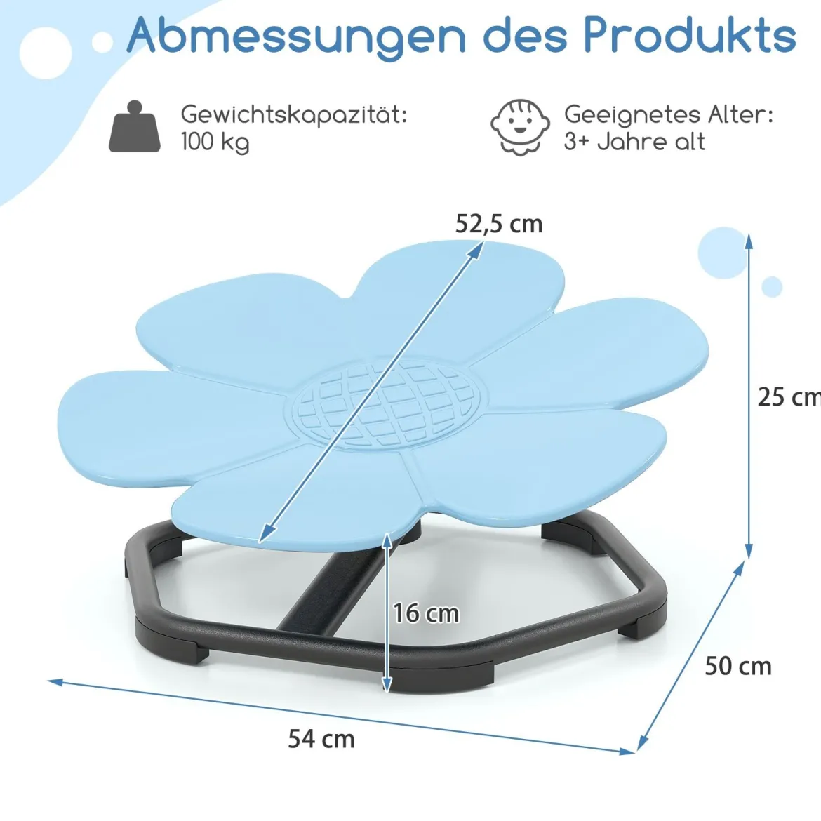 Sensorischer Drehstuhl Kinder 360° Kinderdrehstuhl Karussell Autismus Kinderstuhl mit rutschfester Metallbasis Karussellstuhl Blau Blume