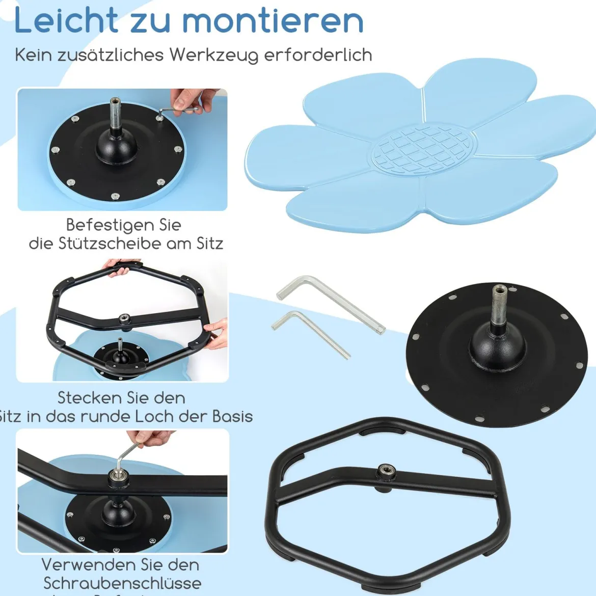 Sensorischer Drehstuhl Kinder 360° Kinderdrehstuhl Karussell Autismus Kinderstuhl mit rutschfester Metallbasis Karussellstuhl Blau Blume