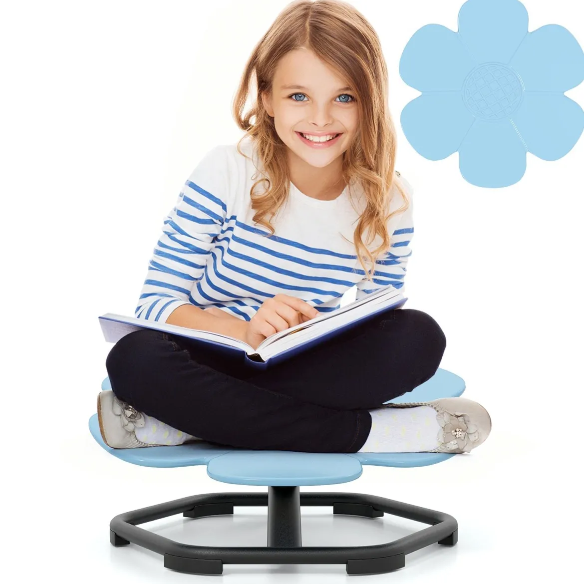 Sensorischer Drehstuhl Kinder 360° Kinderdrehstuhl Karussell Autismus Kinderstuhl mit rutschfester Metallbasis Karussellstuhl Blau Blume