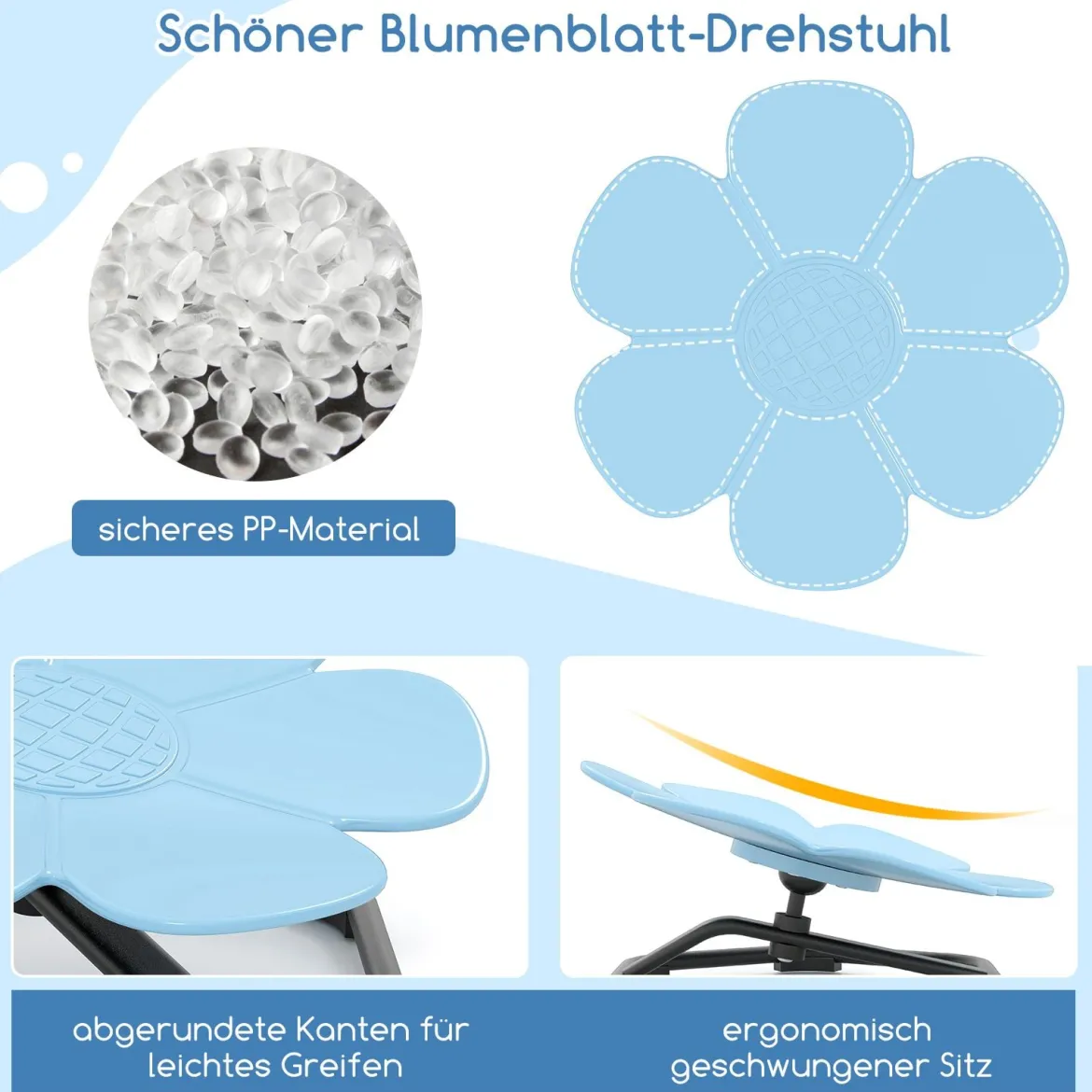 Sensorischer Drehstuhl Kinder 360° Kinderdrehstuhl Karussell Autismus Kinderstuhl mit rutschfester Metallbasis Karussellstuhl Blau Blume