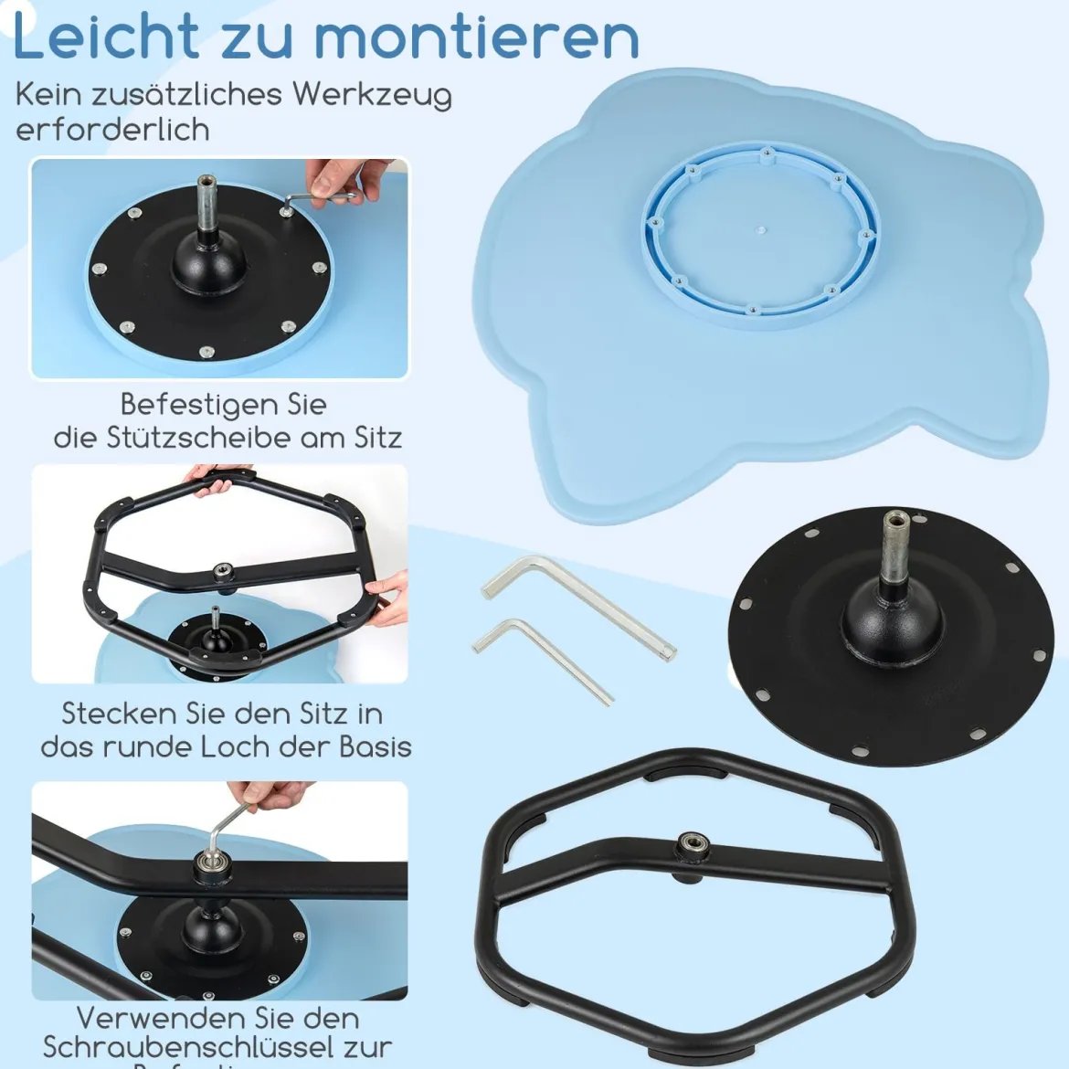 Sensorischer Drehstuhl Kinder 360° Kinderdrehstuhl Karussell Autismus Kinderstuhl Blau Elefant