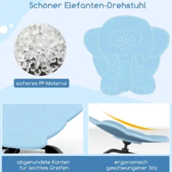 Sensorischer Drehstuhl Kinder 360° Kinderdrehstuhl Karussell Autismus Kinderstuhl Blau Elefant