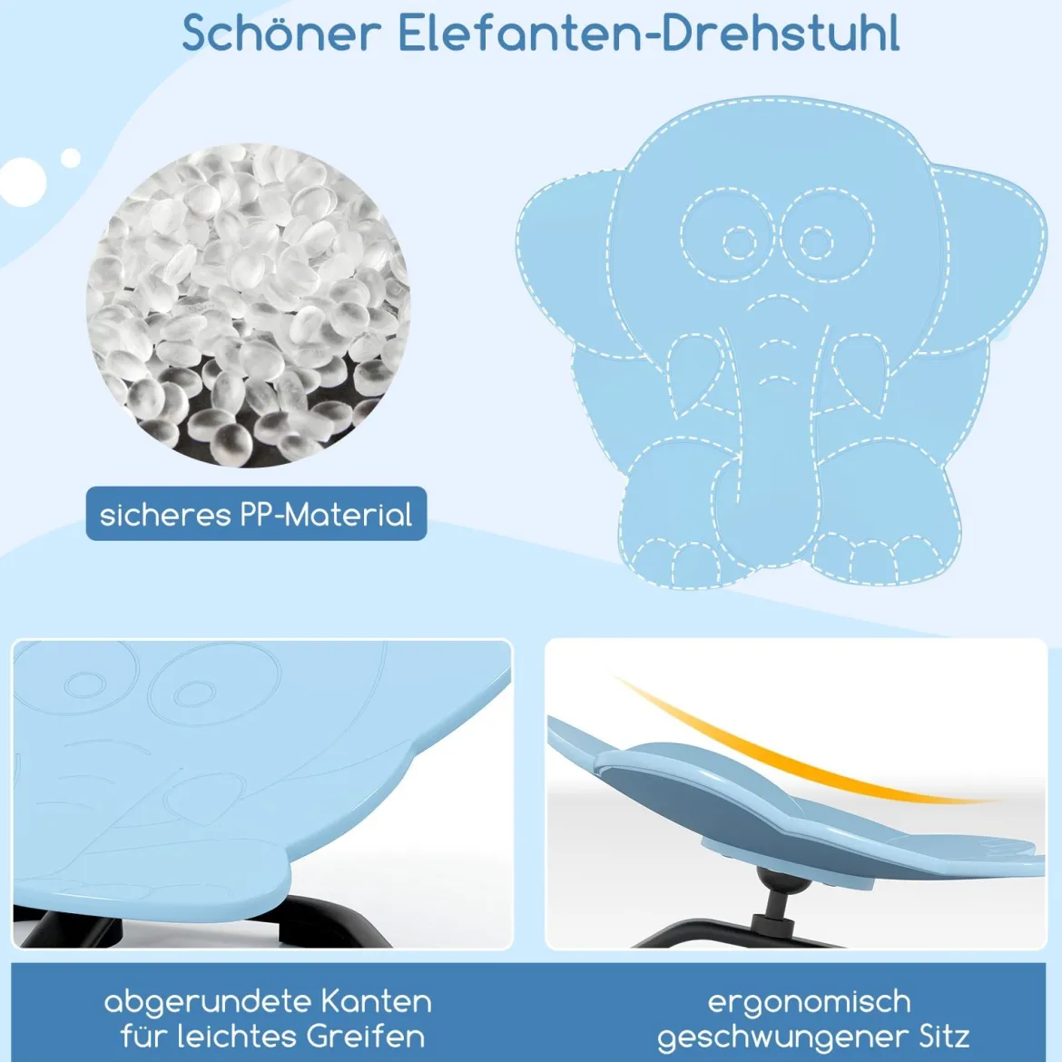 Sensorischer Drehstuhl Kinder 360° Kinderdrehstuhl Karussell Autismus Kinderstuhl Blau Elefant