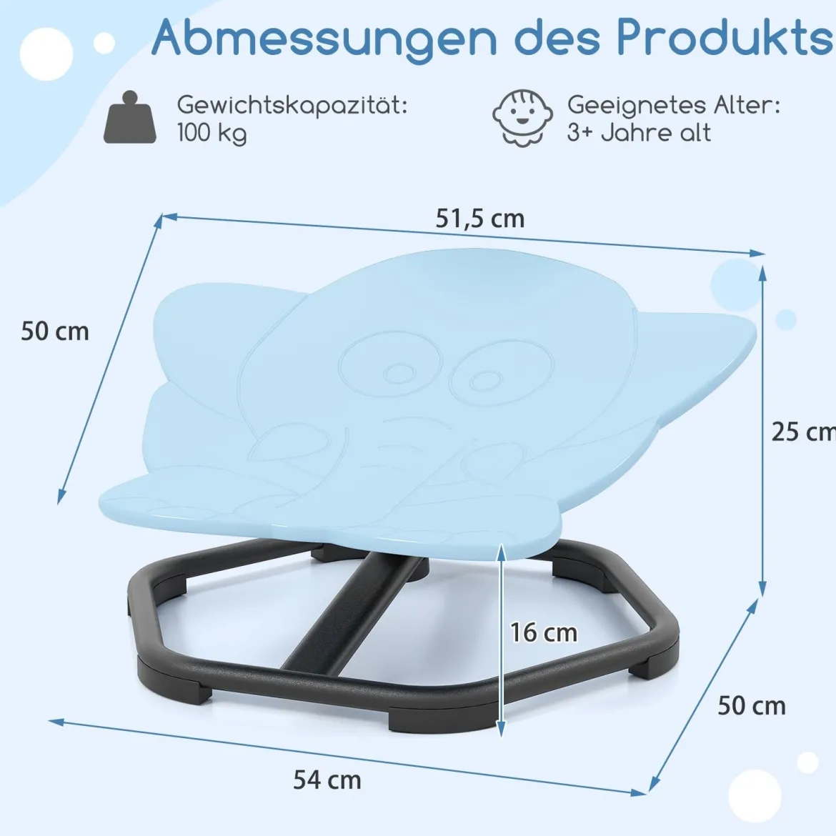 Sensorischer Drehstuhl Kinder 360° Kinderdrehstuhl Karussell Autismus Kinderstuhl Blau Elefant