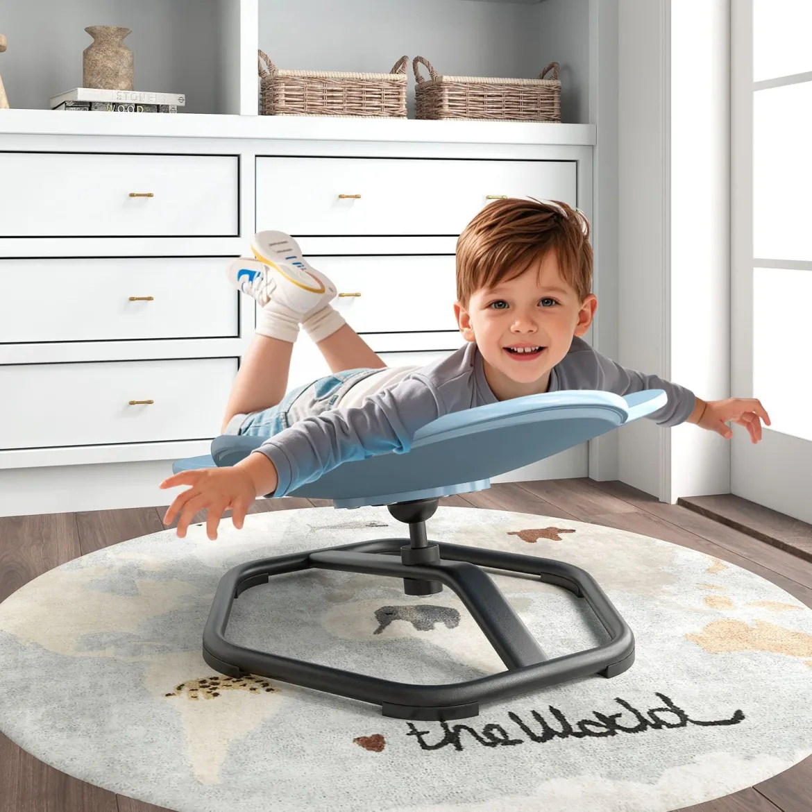 Sensorischer Drehstuhl Kinder 360° Kinderdrehstuhl Karussell Autismus Kinderstuhl Blau Elefant