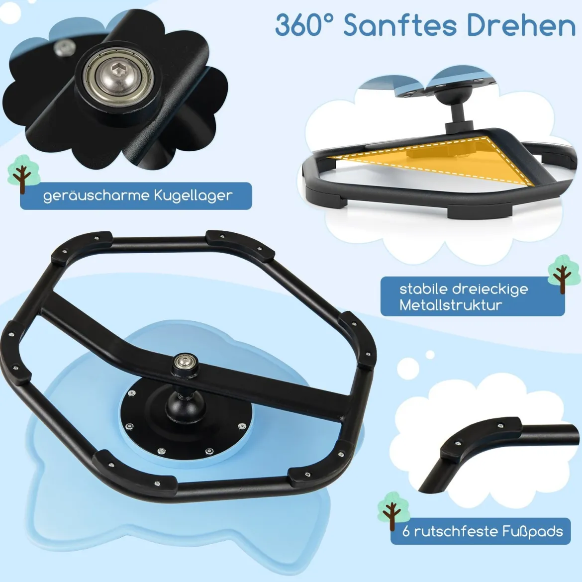 Sensorischer Drehstuhl Kinder 360° Kinderdrehstuhl Karussell Autismus Kinderstuhl Blau Elefant