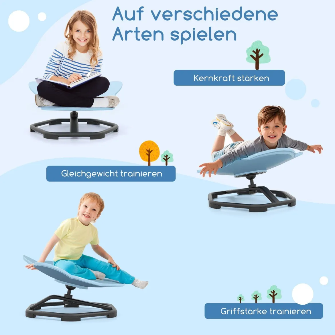 Sensorischer Drehstuhl Kinder 360° Kinderdrehstuhl Karussell Autismus Kinderstuhl Blau Elefant