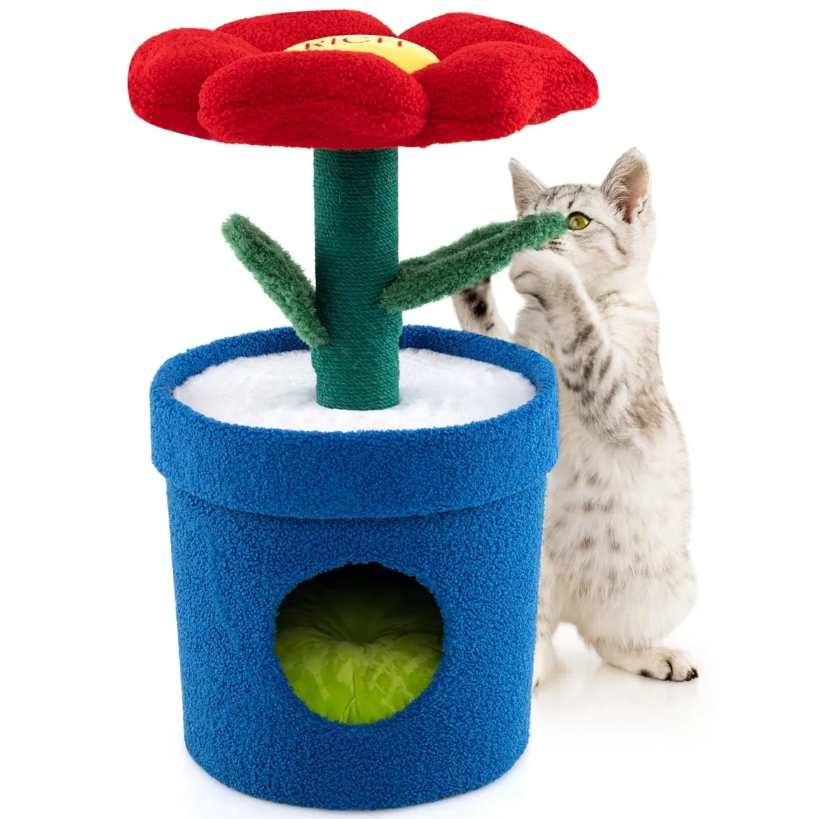 Süßer Katzenbaum mit Katzenhöhle Kätzchenturm mit gepolstertem Blumen-Aussichtspunkt Rot