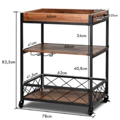 Servierwagen 3 Ablagen Küchenwagen Haushaltswagen mit Universalrädern Braun 78 x 46 x 82,5 cm