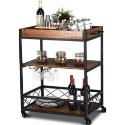 Servierwagen 3 Ablagen Küchenwagen Haushaltswagen mit Universalrädern Braun 78 x 46 x 82,5 cm