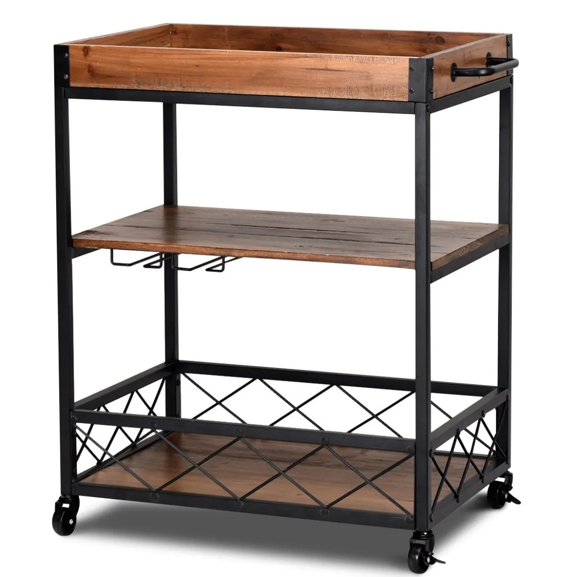 Servierwagen 3 Ablagen Küchenwagen Haushaltswagen mit Universalrädern Braun 78 x 46 x 82,5 cm