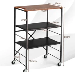 Servierwagen Beistelltisch mit Rollen & Holzablage & Metallrahmen 60 x 40 x 89 cm