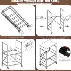 Servierwagen Beistelltisch mit Rollen & Holzablage & Metallrahmen 60 x 40 x 89 cm