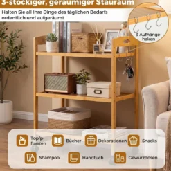Servierwagen mit 3 Ebenen Küchenwagen aus Bambus mit Universalrollen Griff Natur 60 x 33 x 72 cm