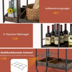Servierwagen mit Rollen Feststellbarer Barwagen Weinwagen Industrie Design Rustikales Braun