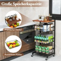 Servierwagen mit Rollen Gemüseregal mit ausziehbaren Körben 40 x 31 x 88 cm