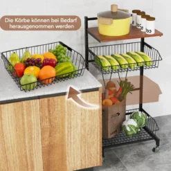 Servierwagen mit Rollen Gemüseregal mit ausziehbaren Körben 40 x 31 x 88 cm