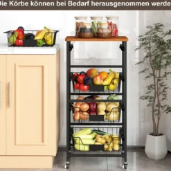 Servierwagen mit Rollen Gemüseregal mit ausziehbaren Körben für Küche Esszimmer 42 x 31 x 89 cm