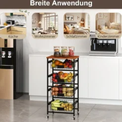 Servierwagen mit Rollen Gemüseregal mit ausziehbaren Körben für Küche Esszimmer 42 x 31 x 89 cm
