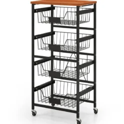 Servierwagen mit Rollen Gemüseregal mit ausziehbaren Körben für Küche Esszimmer 42 x 31 x 89 cm